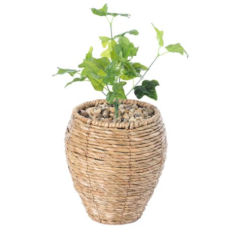 VINTIQUEWISE Woven Round Flower Pot Planter Basket with Leak-Proof Plastic Lining- Small QI003832.S